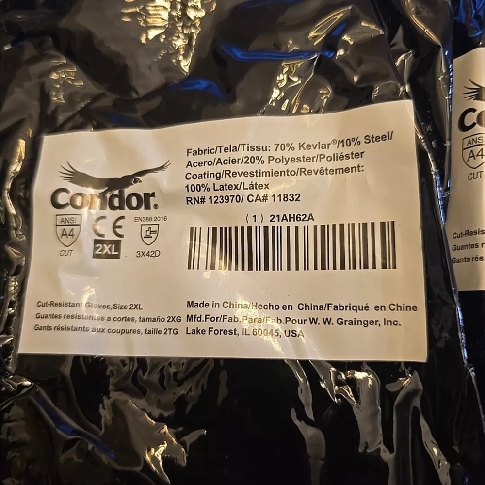 13 Pairs Of Condor 21AH62A Cut Resistant  A4 Cut Level A4 70 % Kev lar Size 2xl